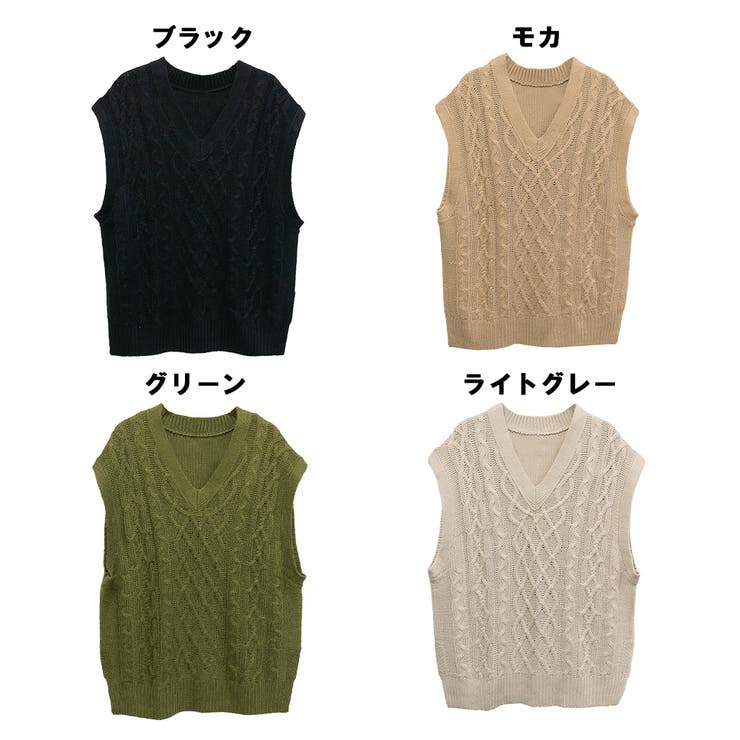 Loose ベスト ジレ サイドコード ルーズVネックニットベスト