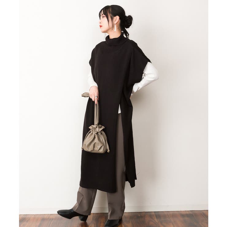 ブラック | ハイネックロングベスト | atONE