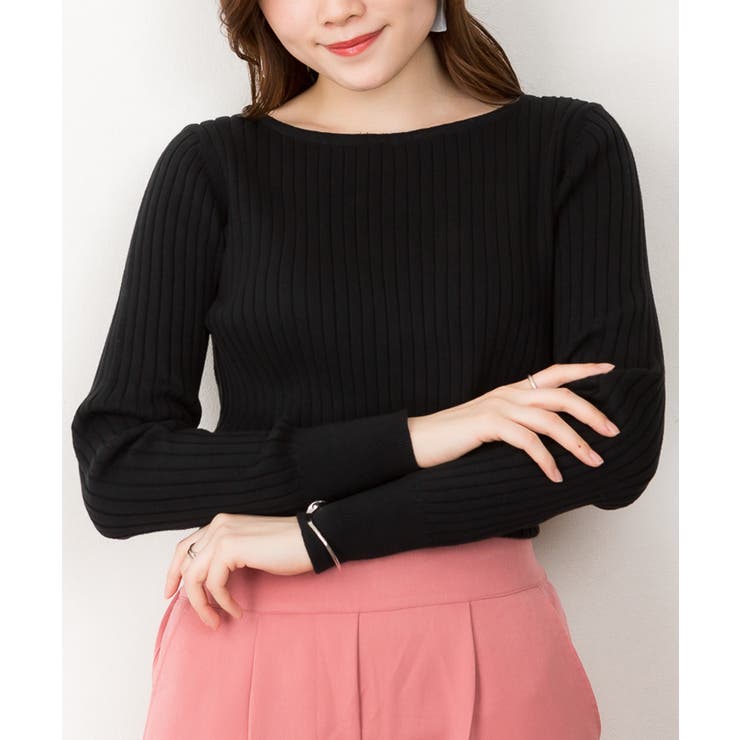 ブラック | リブニットボートネックセーター | atONE