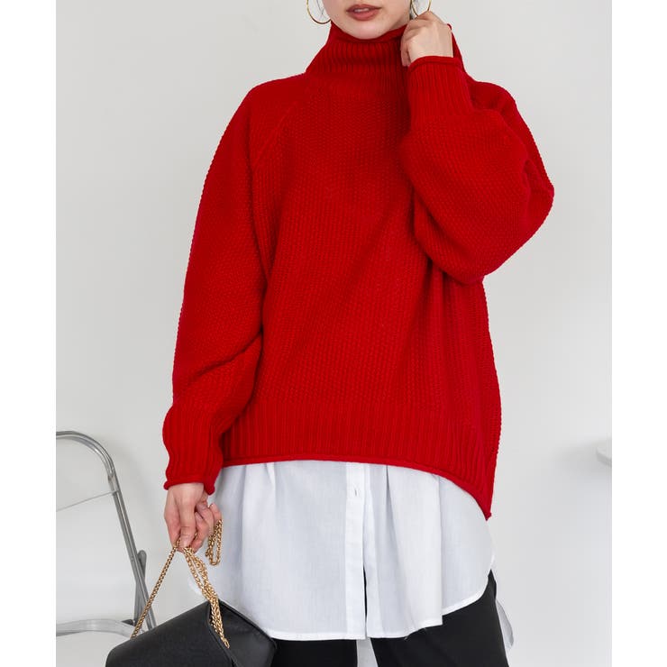 レッド | チャンキー鹿の子編みセーター | atONE