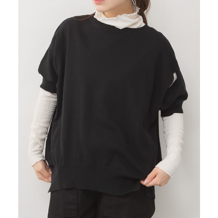 袖脇オープンラウンドネック5分袖ニット | atONE | 詳細画像9 