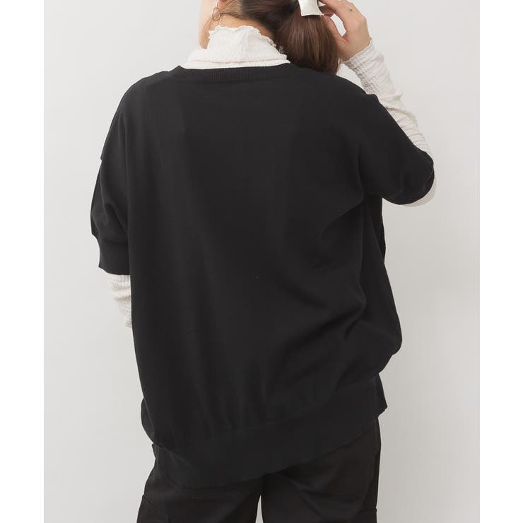 袖脇オープンラウンドネック5分袖ニット | atONE | 詳細画像11 