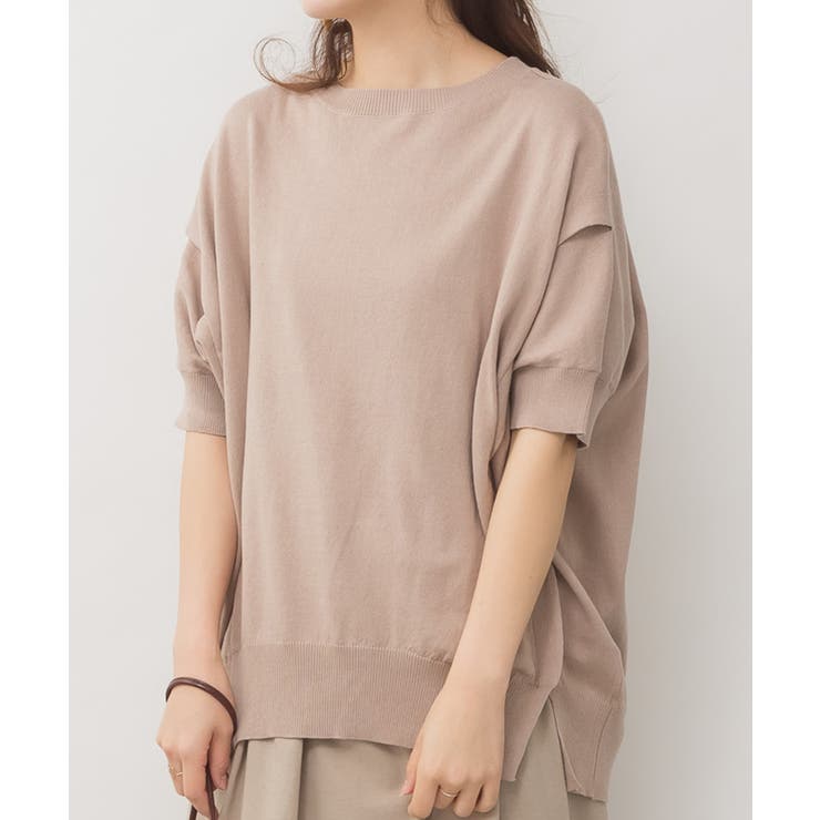 袖脇オープンラウンドネック5分袖ニット | atONE | 詳細画像14 