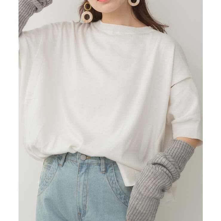 袖脇オープンラウンドネック5分袖ニット | atONE | 詳細画像33 