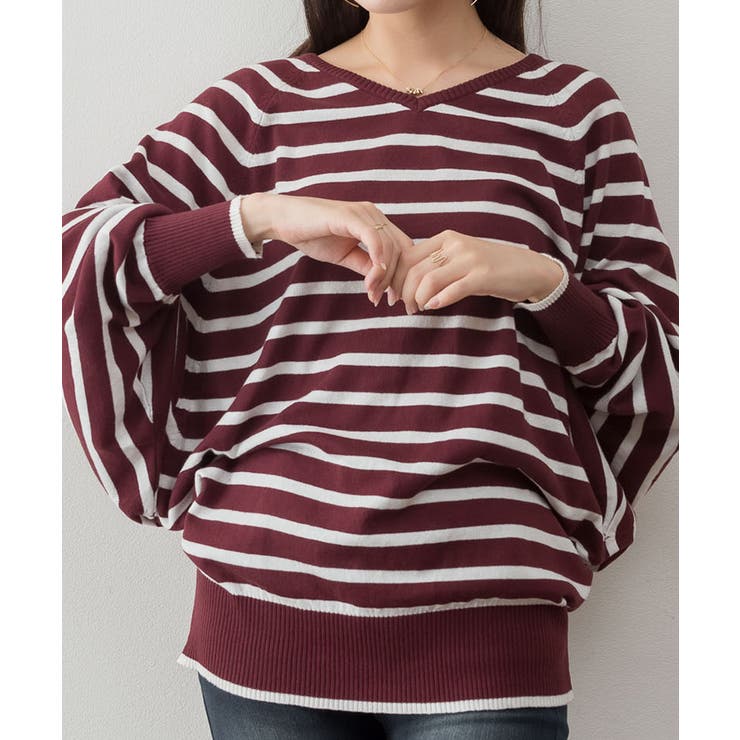 Vネックボーダードルマンニット | atONE | 詳細画像15 