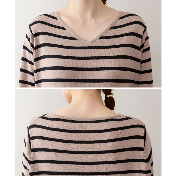 Vネックボーダーニット[品番：ATOW0000986]｜atONE（アットワン）の