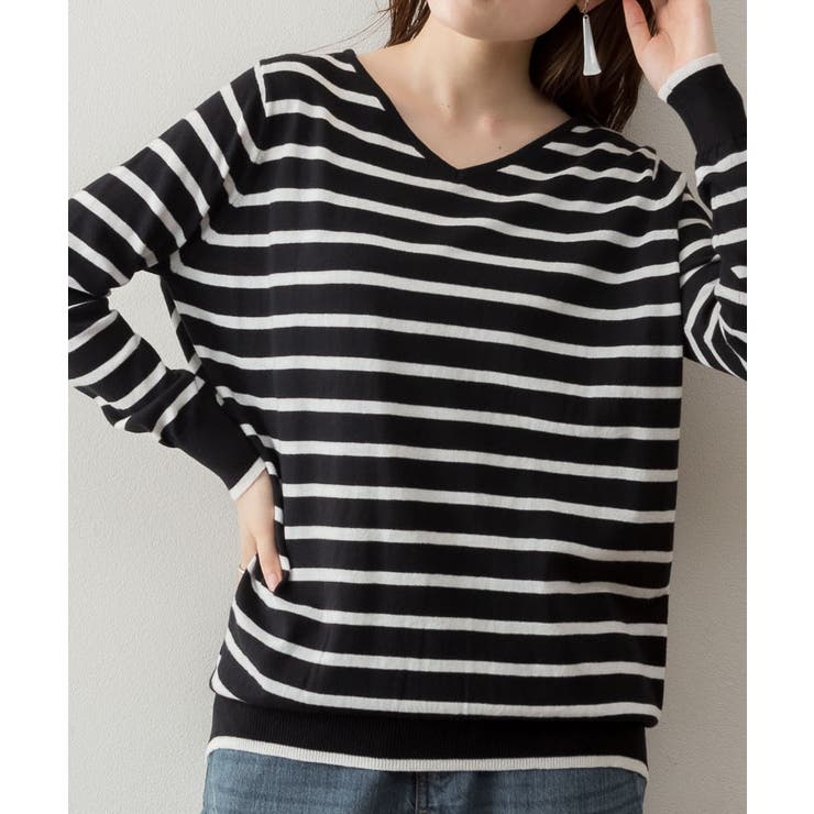 Vネックボーダーニット | atONE | 詳細画像8 