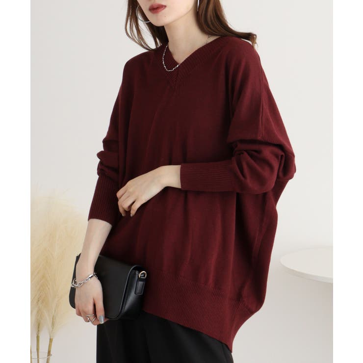 Vネックリブドルマンセーター | atONE | 詳細画像1 