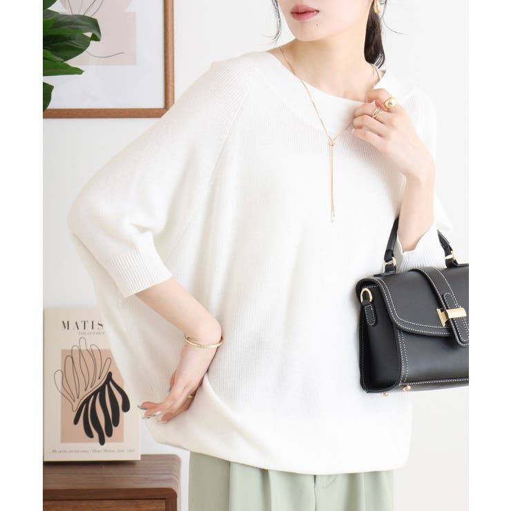 オフホワイト | 前後2WAYで着れる 畦編みルーズセーター | atONE