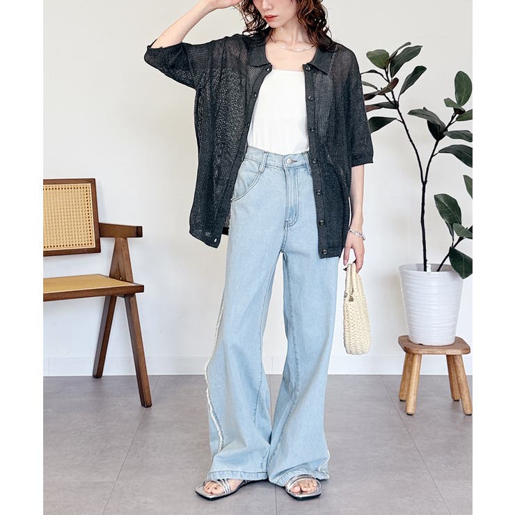 メッシュ編み5分袖ポロカーディガン | atONE | 詳細画像14 