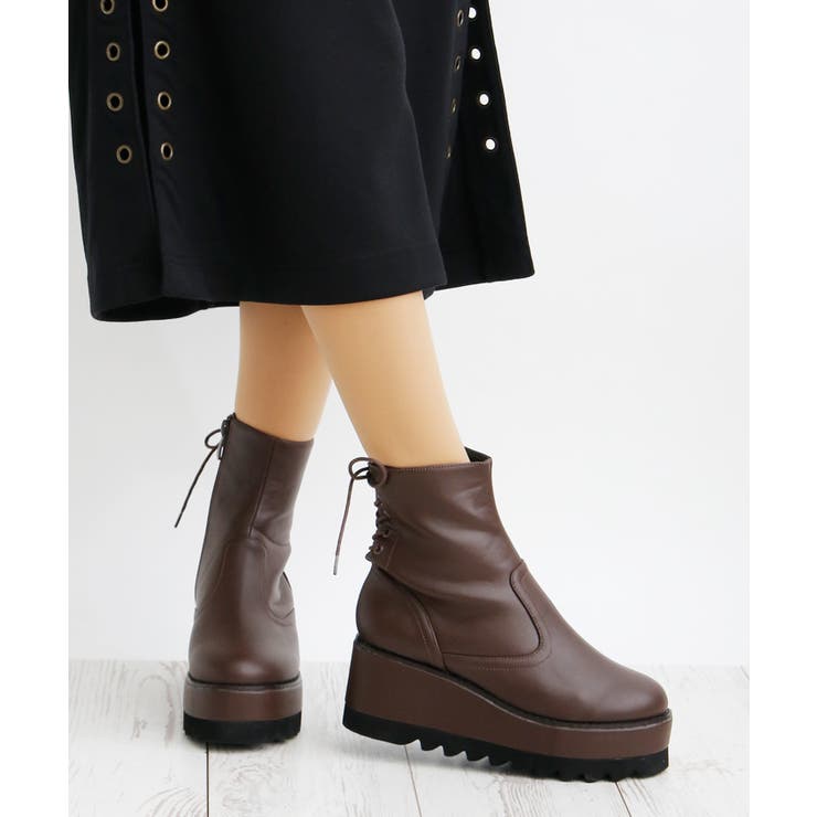 7cm 厚底 ウェッジヒール バックレースアップ ショートブーツ 品番 Ataw Attagirl アタガール のレディースファッション通販 Shoplist ショップリスト