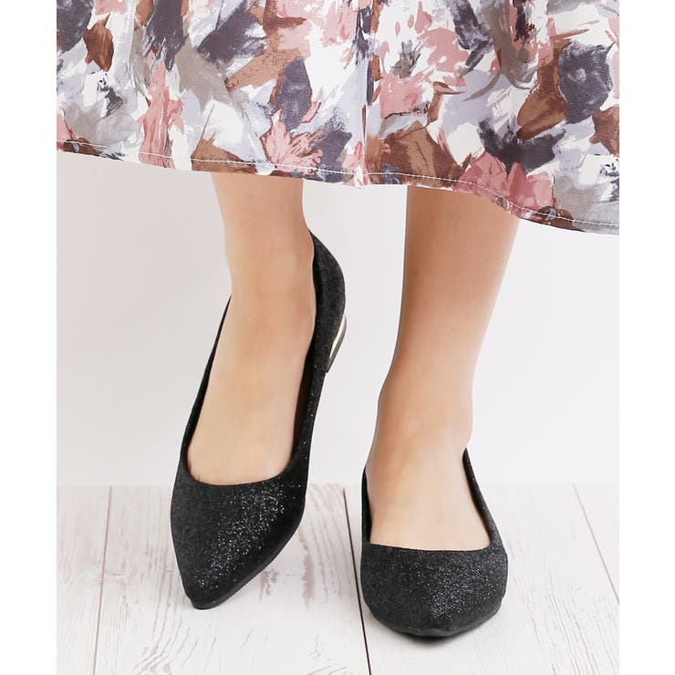 ブラックグリッター | ポインテッドトゥミラーヒールパンプス | attagirl 