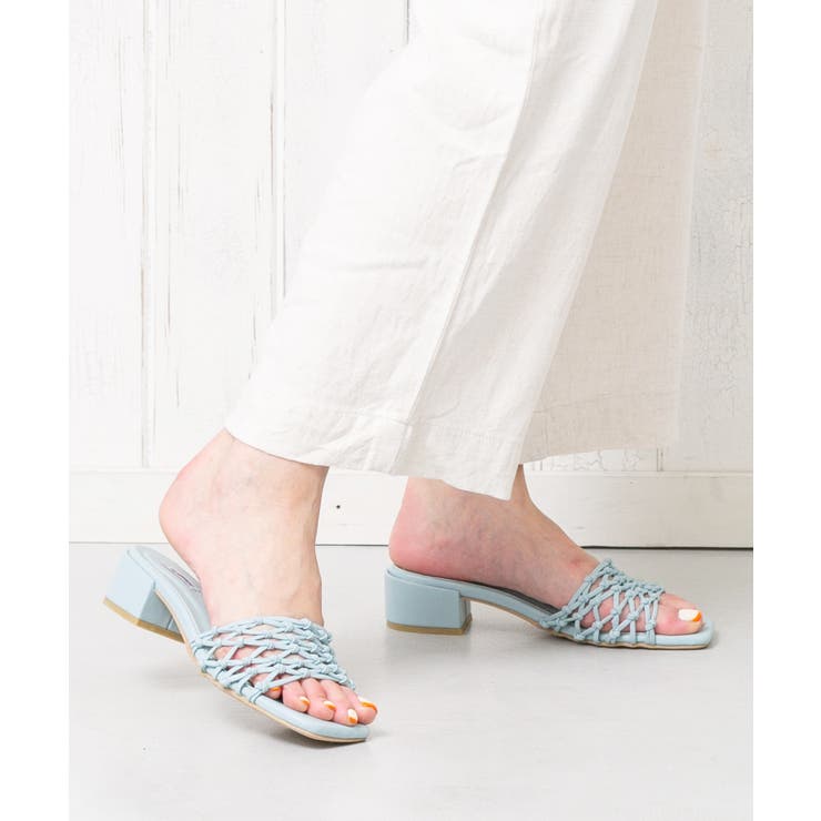 ブルースムース | 4cmヒール編みメッシュミュールサンダル | attagirl 
