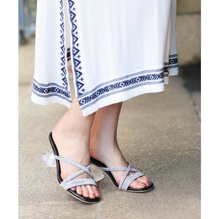 ブラックスムース | 7cmクリアヒールミュールサンダル | attagirl 