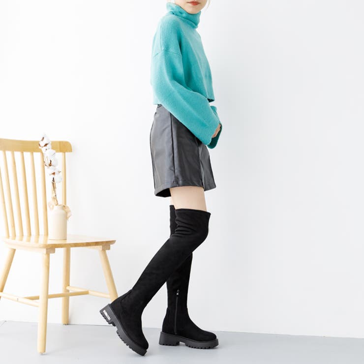 ZARA ふさわしく ストレッチ ニーハイブーツ ブラック