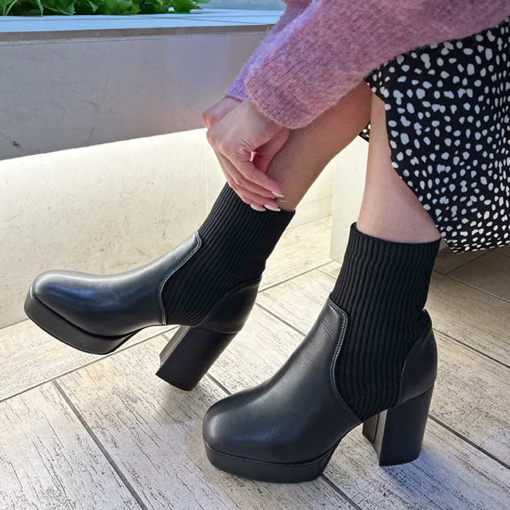 厚底リブニットソックスブーツ[品番：ATAW0001254]｜attagirl