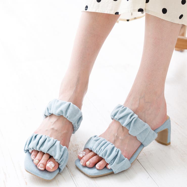 デニム | ギャザーベルトミュールサンダル | attagirl 