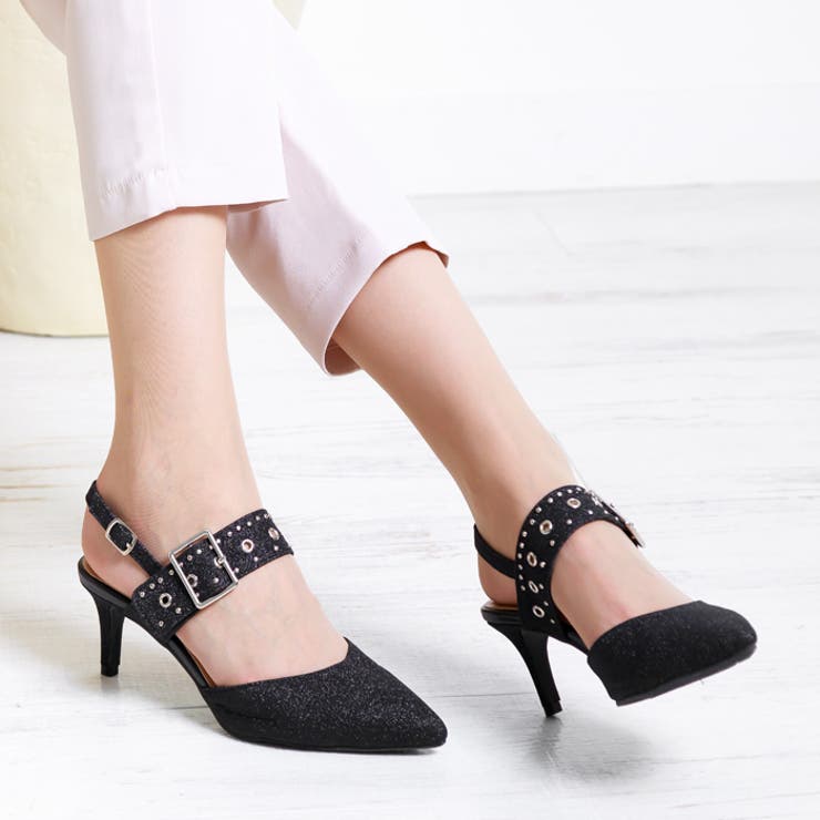 【SM】エナメル☆GRACEY☆ミニヒール・スリングパック〇パンプス 6cmヒールスリングバックスタッズパンプス[品番：ATAW0001138