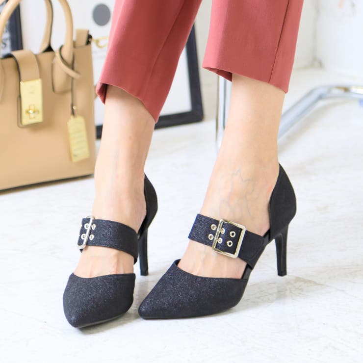 パンプス 黒 サンダル パンプス ブラック ローヒール: 40mm, Andrea - Pumps Black