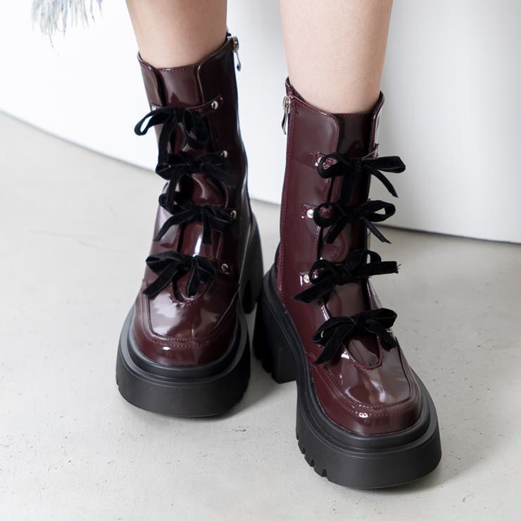 厚底リボンレースアップブーツ | attagirl  | 詳細画像16 
