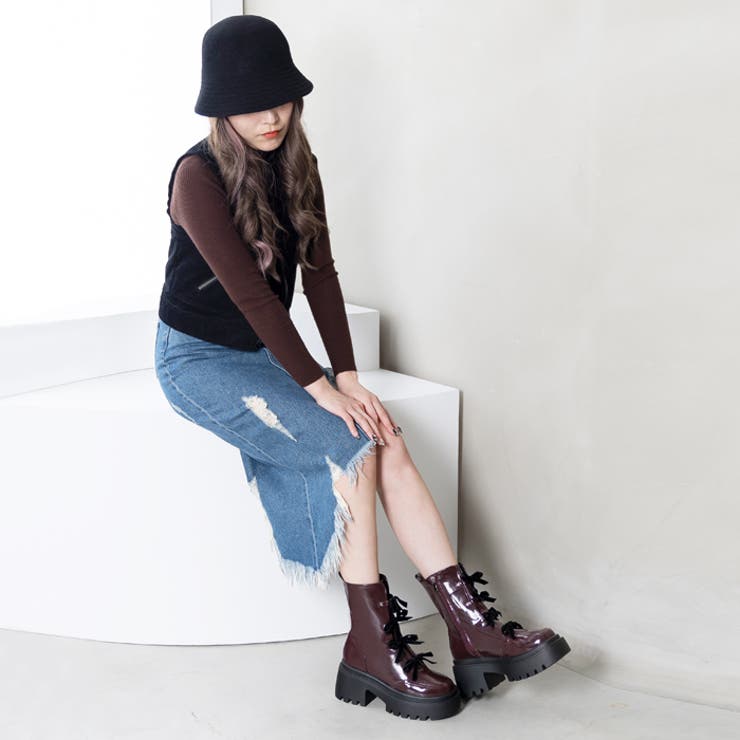 厚底リボンレースアップブーツ | attagirl  | 詳細画像33 