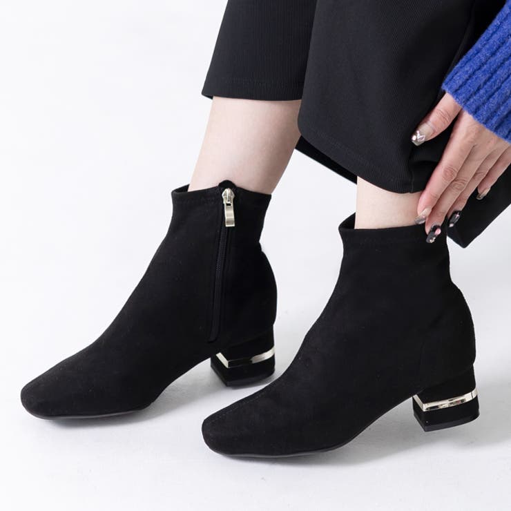 ブラックスエード | メタルラインヒールストレッチブーツ | attagirl 