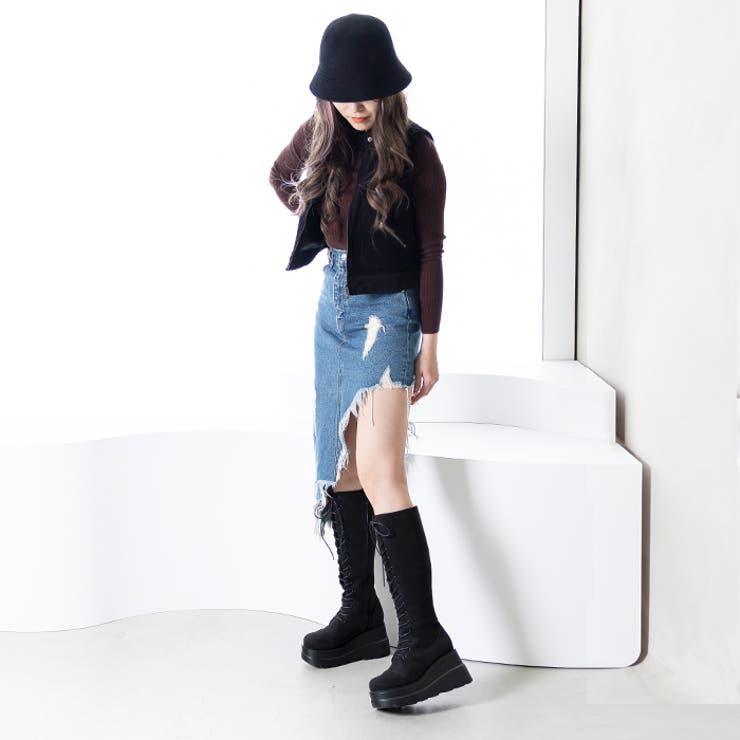 厚底ソールレースアップロングブーツ | attagirl  | 詳細画像18 