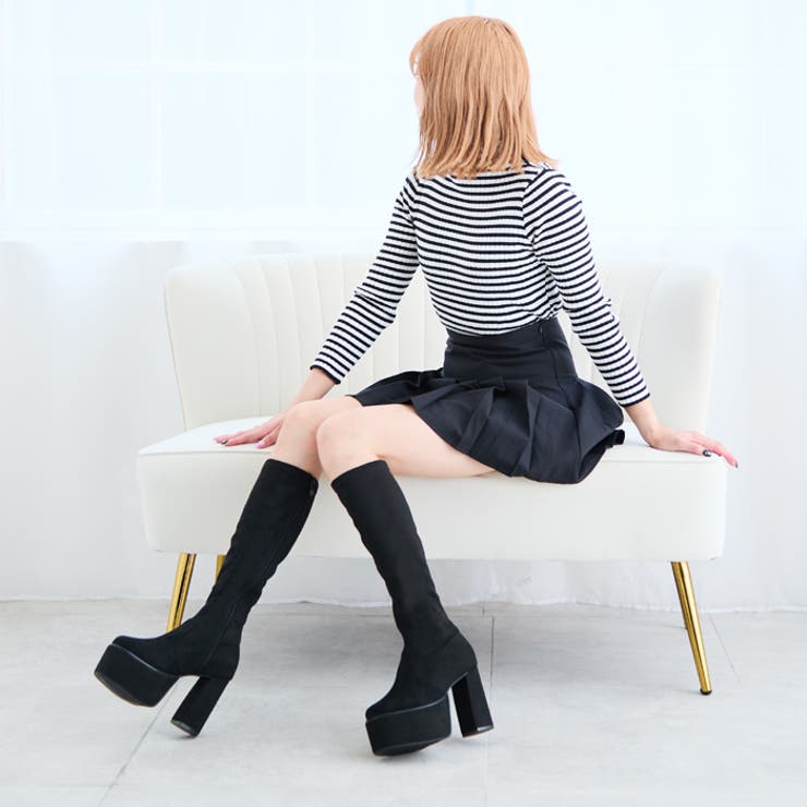 11cmヒール 厚底プラットフォームロングブーツ[品番