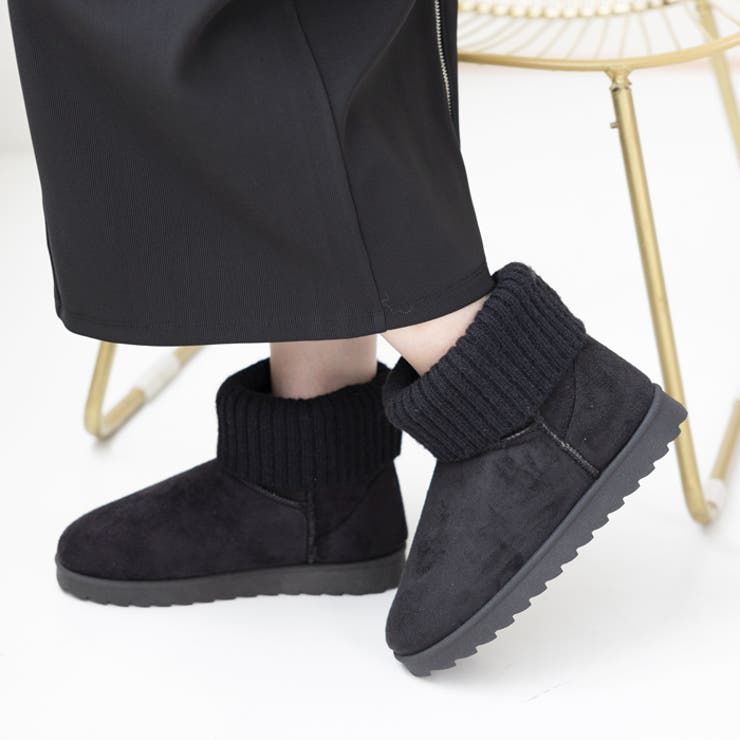 ブラックスエード | リブニットムートンブーツ | attagirl 