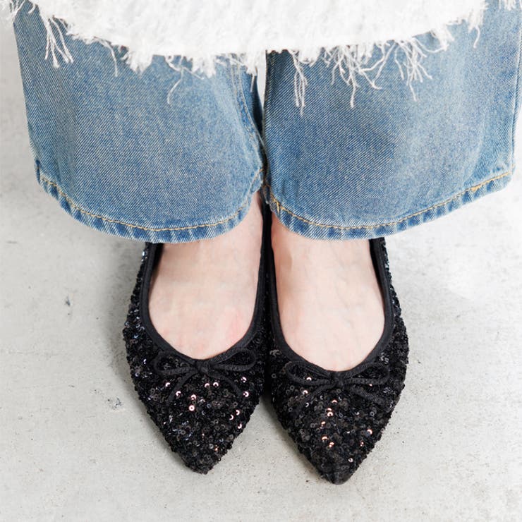 ポインテッドトゥリボンフラットシューズ[品番：ATAW0001337