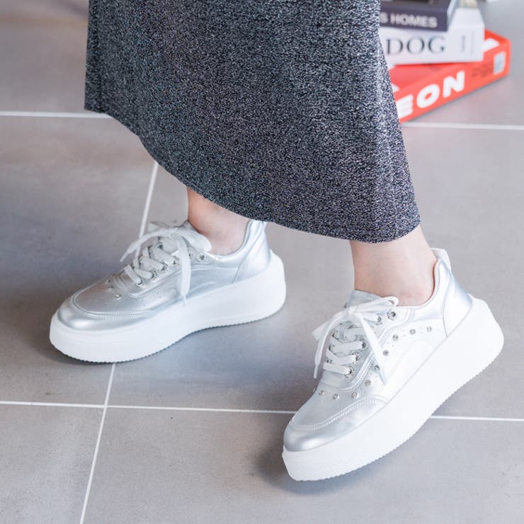 シルバースムース | 厚底ストーンデザインスニーカー | attagirl 