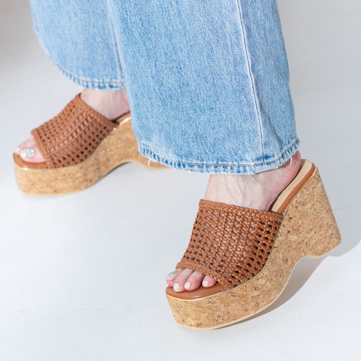 ブラウン | メッシュ編みウェッジミュールサンダル | attagirl 