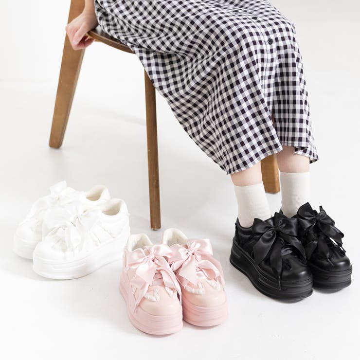 厚底ダブルリボンフリルスニーカー | attagirl  | 詳細画像8 
