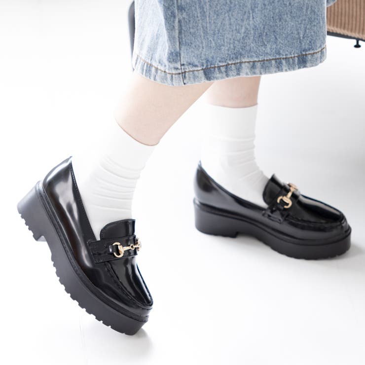 ブラックガラス | 4.5cmヒール厚底ビットローファー | attagirl 