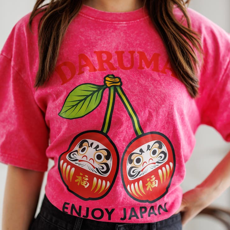 ピンク | ウォッシュ加工オーバーサイズダルマプリントTシャツ | attagirl 