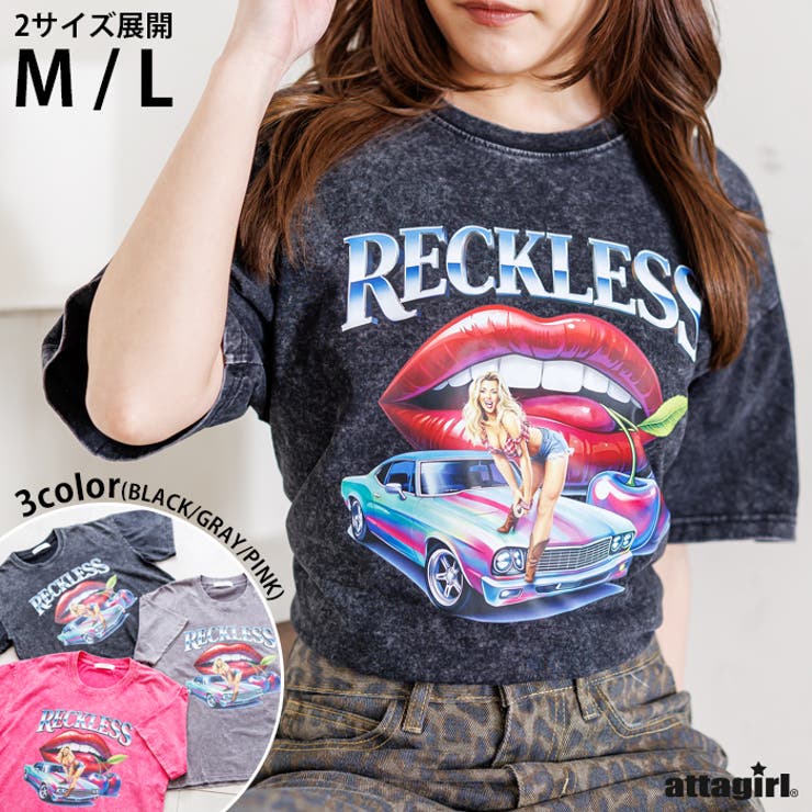 ウォッシュ加工オーバーサイズレトロプリントTシャツ | attagirl  | 詳細画像1 