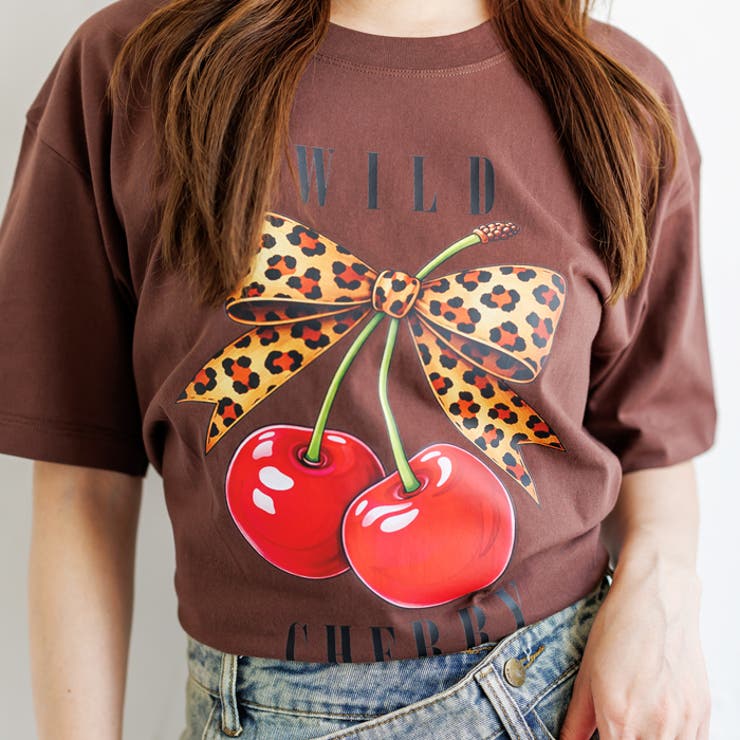 ブラウン | オーバーサイズチェリープリントTシャツ | attagirl 