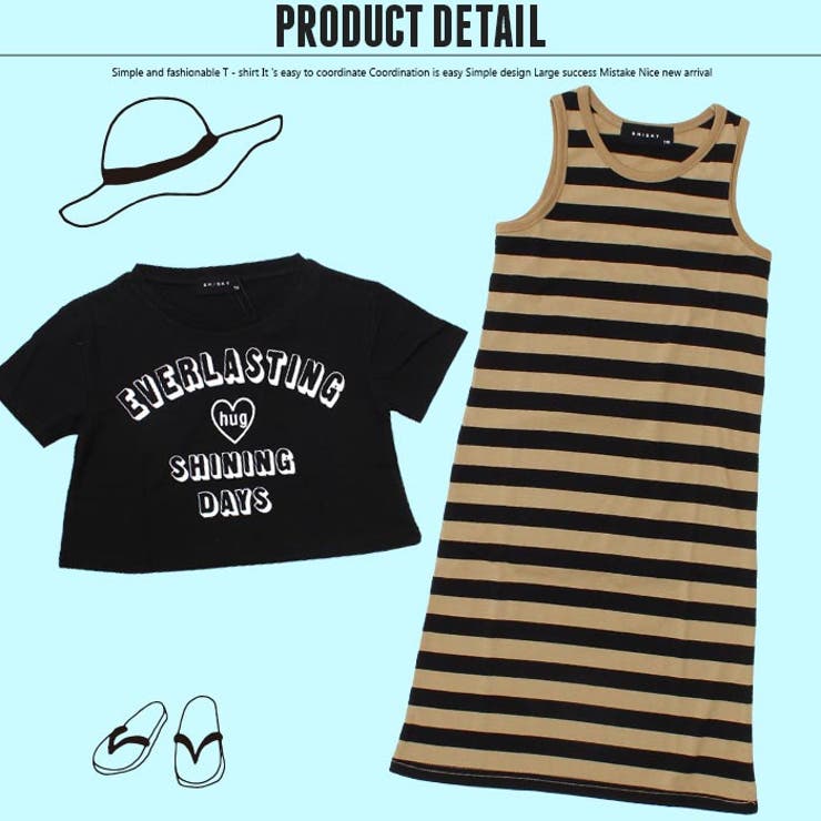 キッズ子供服マキシ丈ワンピースマキシワンピボーダーノースリーブアンサンブル半袖Tシャツ女の子プリントショート丈トップスティーシャツガールズジュニア110cm120cm130cm140cm150cm160cm「229-13」