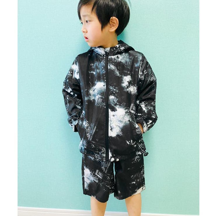 キッズセットアップ上下セット子供服長袖ハーフパンツショートパンツマウンテンパーカーマンパ撥水UVカットプリント総柄ペイズリー迷彩カモフラージュジュニア110cm120cm130cm140cm150cm160cm「511-14.521-00.511-15.521-01」