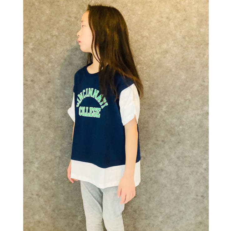 【ZI-ON×メール便送料無料】キッズチュニック子供服半袖女の子ガールズフェイクレイヤードレイヤード風重ね着プリントバックプリントロゴジュニアカジュアル韓国子供服110cm120cm130cm140cm150cm160cm「222-03」