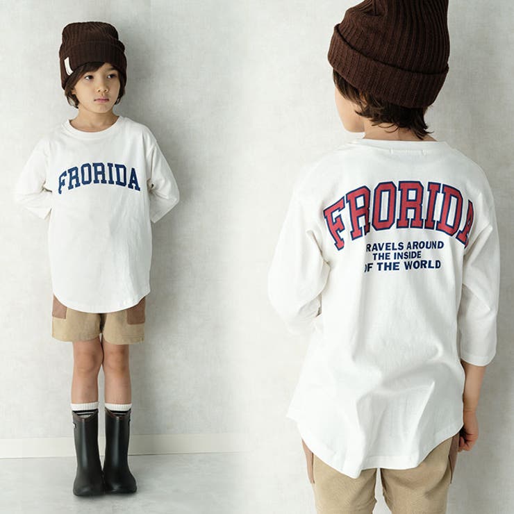 キッズTシャツ子供服長袖ロンT7分袖プリントロゴバックプリントジュニアカジュアルスポーティーストリート110cm120cm130cm140cm150cm160cm「523-100」