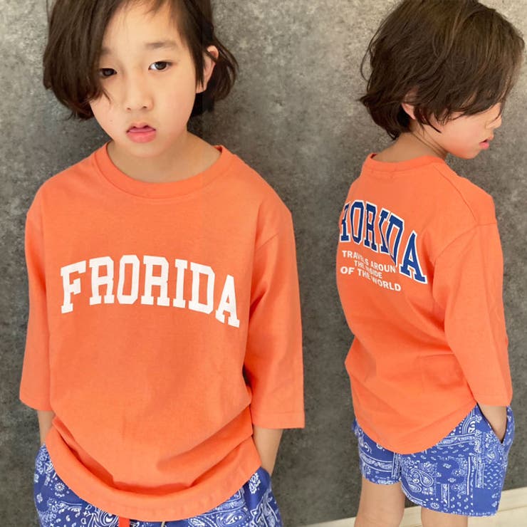 キッズTシャツ子供服長袖ロンT7分袖プリントロゴバックプリントジュニアカジュアルスポーティーストリート110cm120cm130cm140cm150cm160cm「523-100」