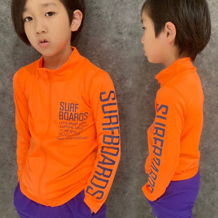 キッズラッシュガード水着子供服長袖ZIPジップアッププリントロゴバックプリント海水浴水泳プールマリンスポーツリゾートジュニアカジュアルスポーティーストリート110cm120cm130cm140cm150cm160cm「933-02」