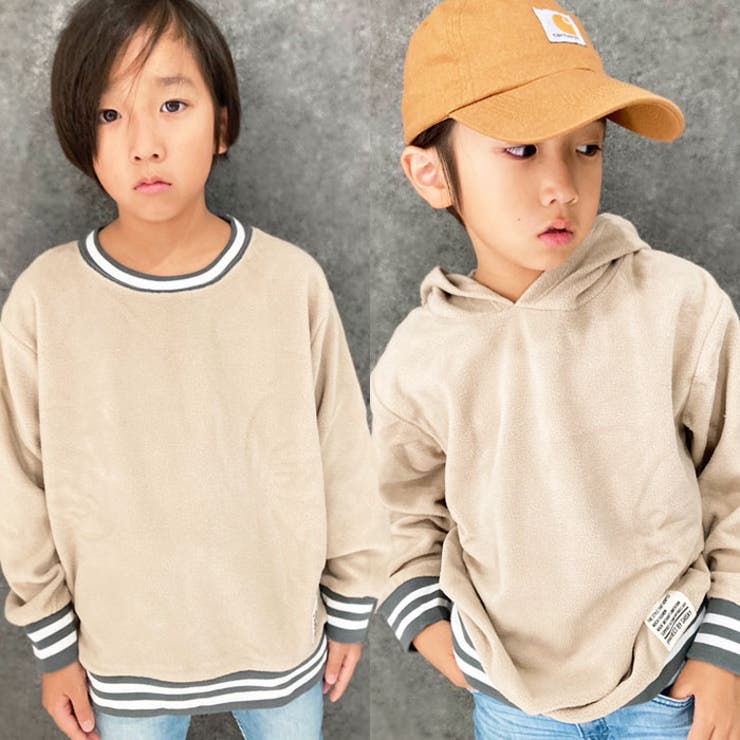 キッズトレーナープルオーバーパーカーマイクロフリース子供服大きめBIGビッグシルエットゆったり無地ワンポイントワッペンジュニアアメカジカジュアル110cm120cm130cm140cm150cm160cm「342-05」