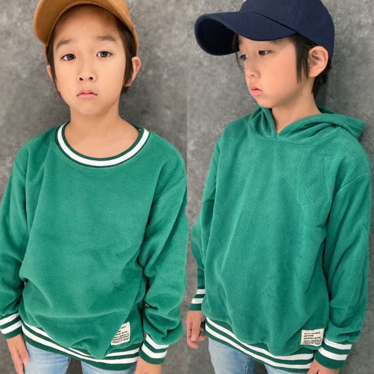 キッズトレーナープルオーバーパーカーマイクロフリース子供服大きめBIGビッグシルエットゆったり無地ワンポイントワッペンジュニアアメカジカジュアル110cm120cm130cm140cm150cm160cm「342-05」