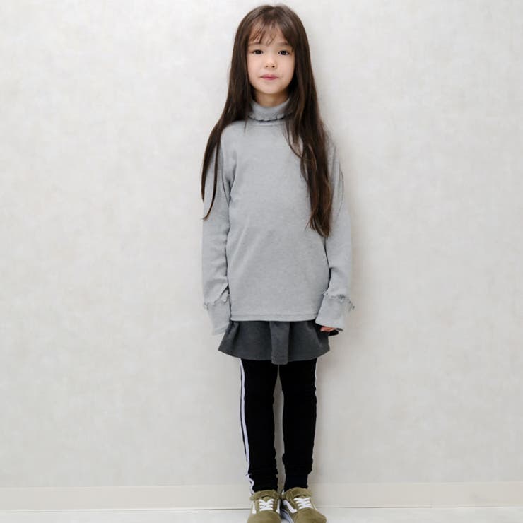 キッズTシャツ子供服女の子長袖ロンTテレコタートルネックハイネック無地ジュニアカジュアルロックストリートシンプルガーリー110cm120cm130cm140cm150cm160cm「243-02」