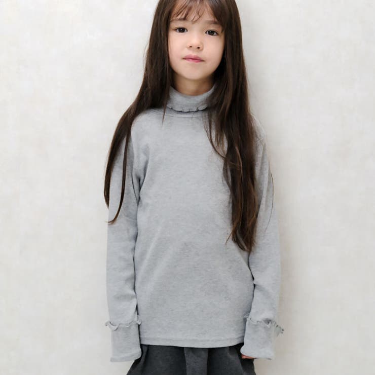 キッズTシャツ子供服女の子長袖ロンTテレコタートルネックハイネック無地ジュニアカジュアルロックストリートシンプルガーリー110cm120cm130cm140cm150cm160cm「243-02」