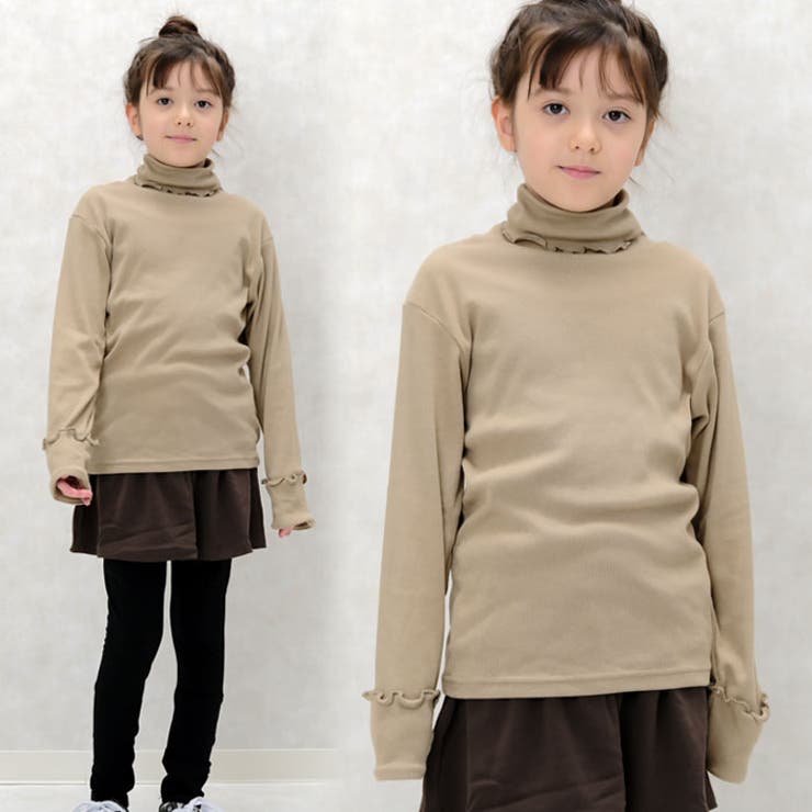 キッズTシャツ子供服女の子長袖ロンTテレコタートルネックハイネック無地ジュニアカジュアルロックストリートシンプルガーリー110cm120cm130cm140cm150cm160cm「243-02」