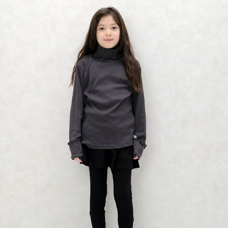 キッズTシャツ子供服女の子長袖ロンTテレコタートルネックハイネック無地ジュニアカジュアルロックストリートシンプルガーリー110cm120cm130cm140cm150cm160cm「243-02」