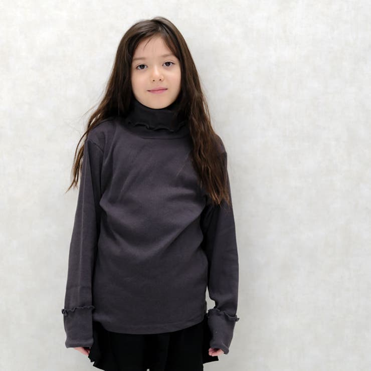 キッズTシャツ子供服女の子長袖ロンTテレコタートルネックハイネック無地ジュニアカジュアルロックストリートシンプルガーリー110cm120cm130cm140cm150cm160cm「243-02」
